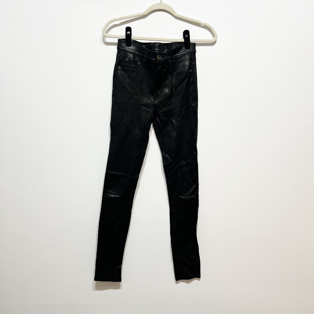 Rag & Bone Women's W1632l034BLK Genuine Leather High Rise Skinny Jeans Pants 24
